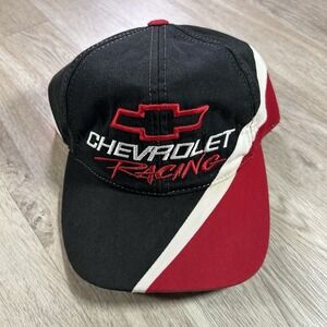 VTG Chevy Racing Snapback Hat NASCAR Checkered Flag Chevrolet‎ Red Black Cap